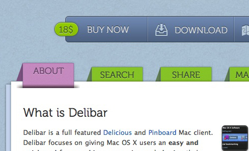 delibarapp.com uses tabs to give the site’s navigation a physical feel