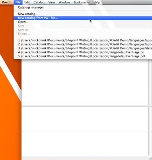 Creating a new catalog from .POT file Poedit creating a catalog