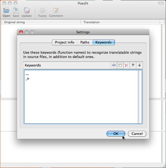 Adding keywords in Poedit
