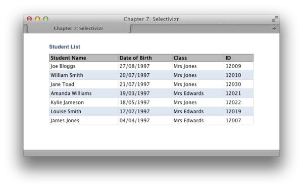 Striped table rows in Safari using nth-child tables alternate row highlighting nth-child selector alternate rows