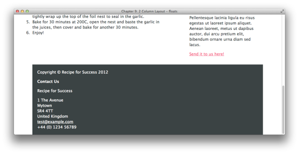 The page once the footer element has been styled layouts two-column with footer columns footers with footers floating float property footers