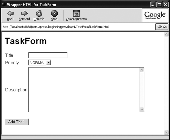 Screenshot of the TaskForm application