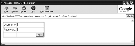 Login form layed out using a Grid