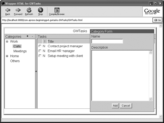 The CategoryFormDialogBox opened using the toolbar button