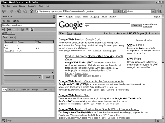 The Google result page and the first command in the IDE