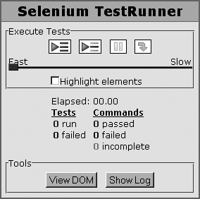 The Control Panel of the Selenium test runner