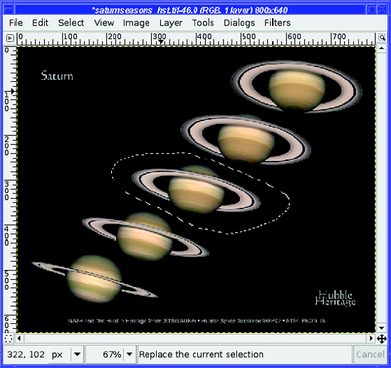 Separating the middle Saturn from the rest with the Lasso tool