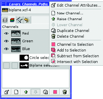 The Channel dialog's context menu