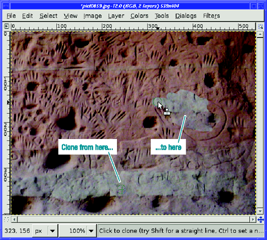 The regular Clone tool doesn't work at all on the petroglyphs.
