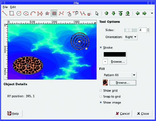 gfig is a vector-drawing application built inside GIMP.