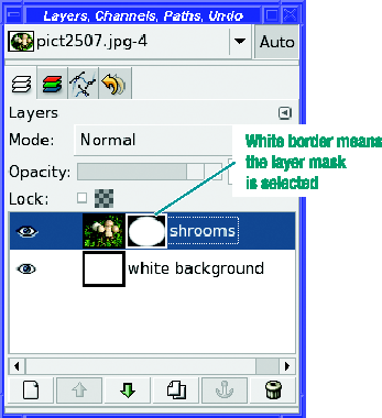 A selected layer mask has a white border.