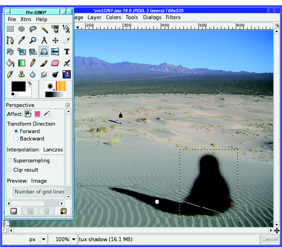 Use the Perspective tool to drag two corners of the shadow box in the right direction.