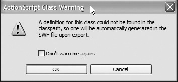 This warning lets you know that no class was found and so one will be created behind the scenes upon compiling.