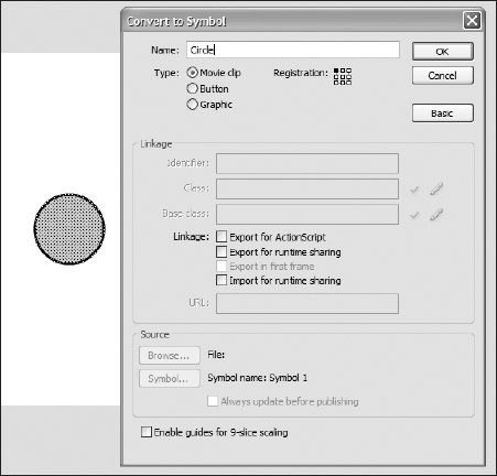 A circle created to act as a button for entering full-screen mode