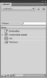 A Flash file's Library after the ComboBox component has been dragged into it, bringing its subcomponents along
