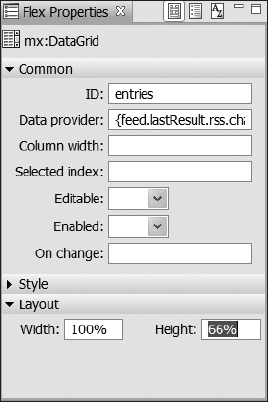 Setting the DataGrid properties