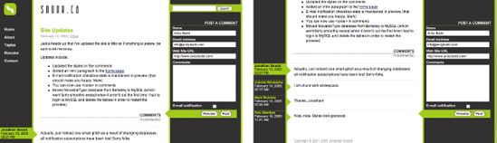At the old snook.ca website, the comment field on the right side of the screen used a fixed position to stay at the same position in the viewport.