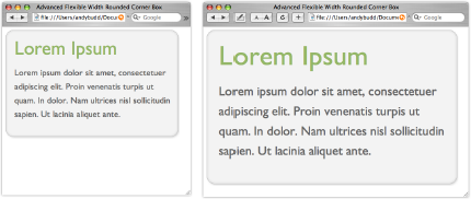 Flexible rounded-corner boxes expand both horizontally and vertically as the text is resized.