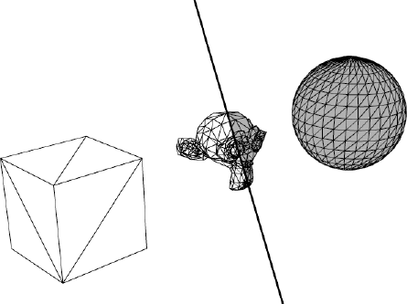The two states of the WireMaterials example side by side: on the left, WireframeMaterial is used as the mesh material, and on the right, WireColorMaterial is used.