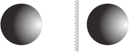 An example of two sphere primitives lit from a single directional light source. The parallel nature of the source can be considered a close approximation of the light field generated by a point light source positioned at a near-infinite distance with a near-infinite brightness.