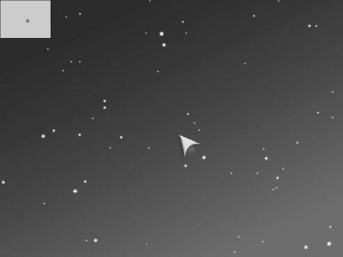 Physics-enabled space ship with a map view and parallax scrolling background