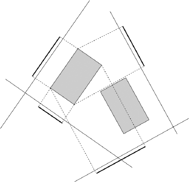 Project the left rectangle onto all four axes.