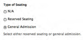 The "Type of Seating" radio buttons field