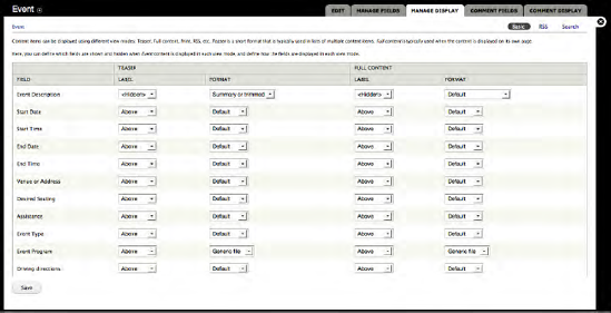 "Manage display" page