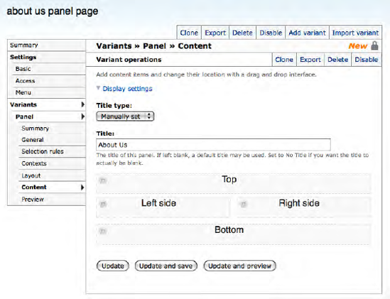 Panel page ready to assign content to panes on the page