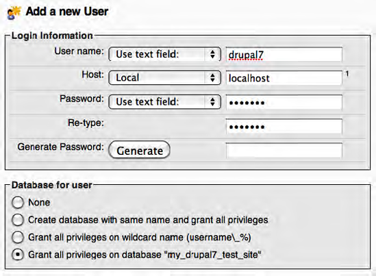 Creating a new database user