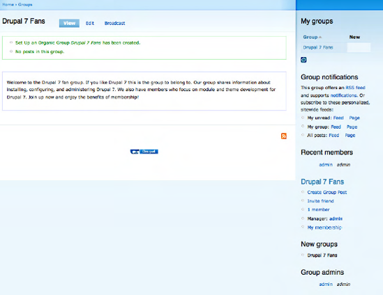 The new Drupal 7 Fans group homepage