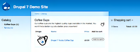 My coffee cup product displayed on my site's homepage
