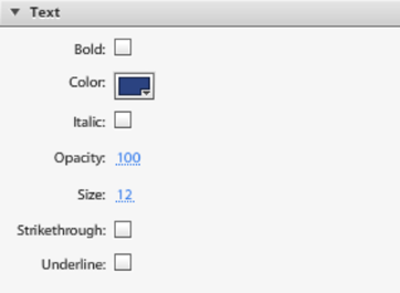 Text category in the Properties panel