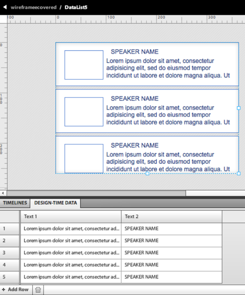 Data list with design-time data