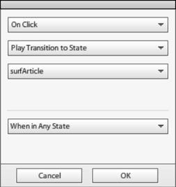 Interactions panel settings for the surfButton