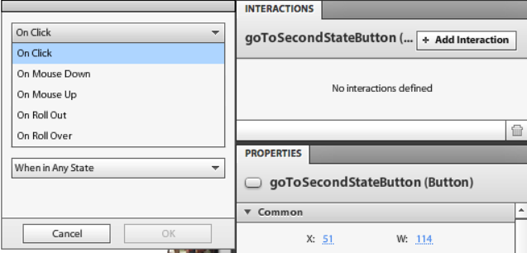 Setting when the interaction for gotoSecondStateButton is to occur