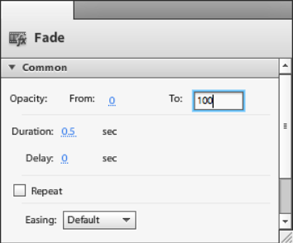 Changing the properties of the Fade action