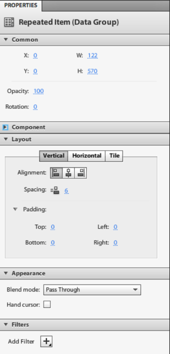 Properties panel for the Data List