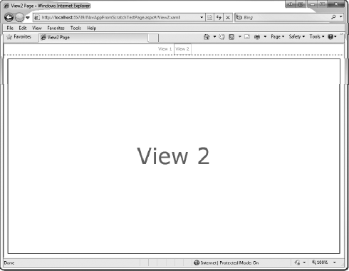 Testing the Silverlight navigation application template View 2