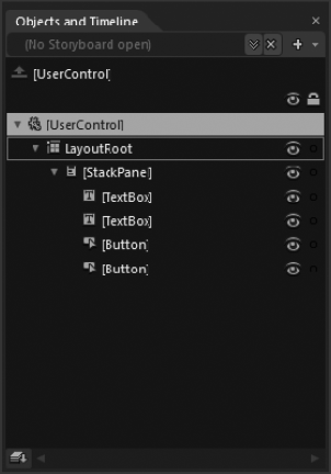 The controls for the application in the Objects and Timeline panel