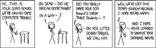 Drupal has protection against SQL insertion attacks. (source: xkcd.com)