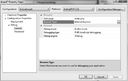 The Visual Studio property pages allow you to set various parameters