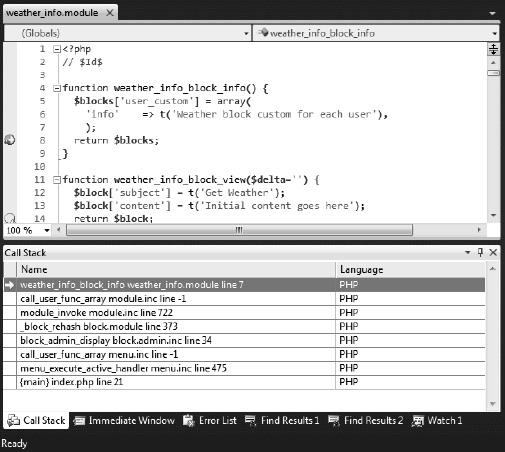 Breakpoint caught by the debugger