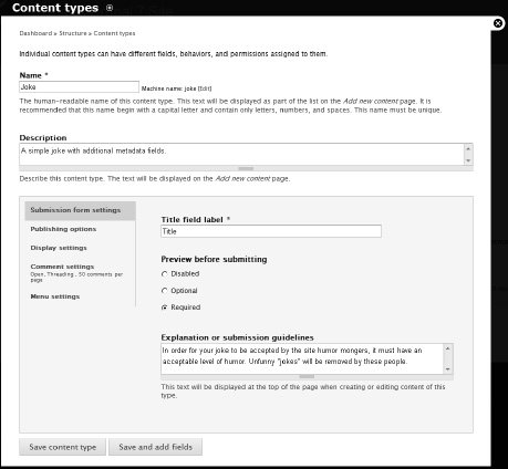 Custom content type using the Field UI