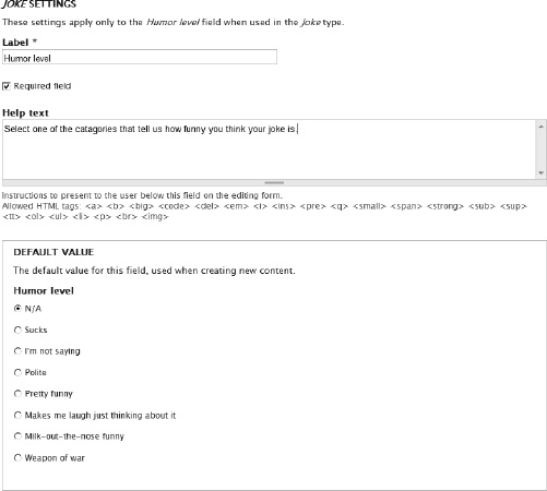 Settings for the Humor level field