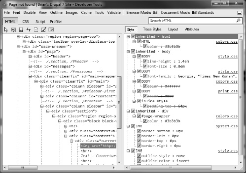 Internet Explorer 8 has built-in developer tools for inspecting theming properties.