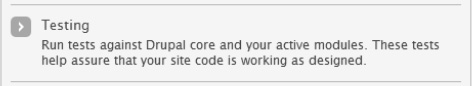 Access the testing module under the development group on the configuration page.