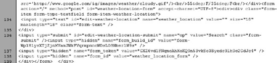 HTML code produced by the weather information form