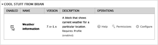 The modules overview page