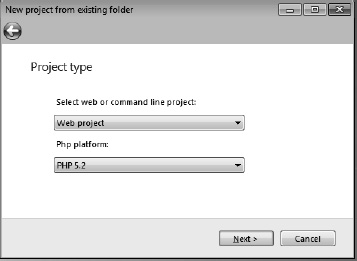 VS.Php's Project type screen